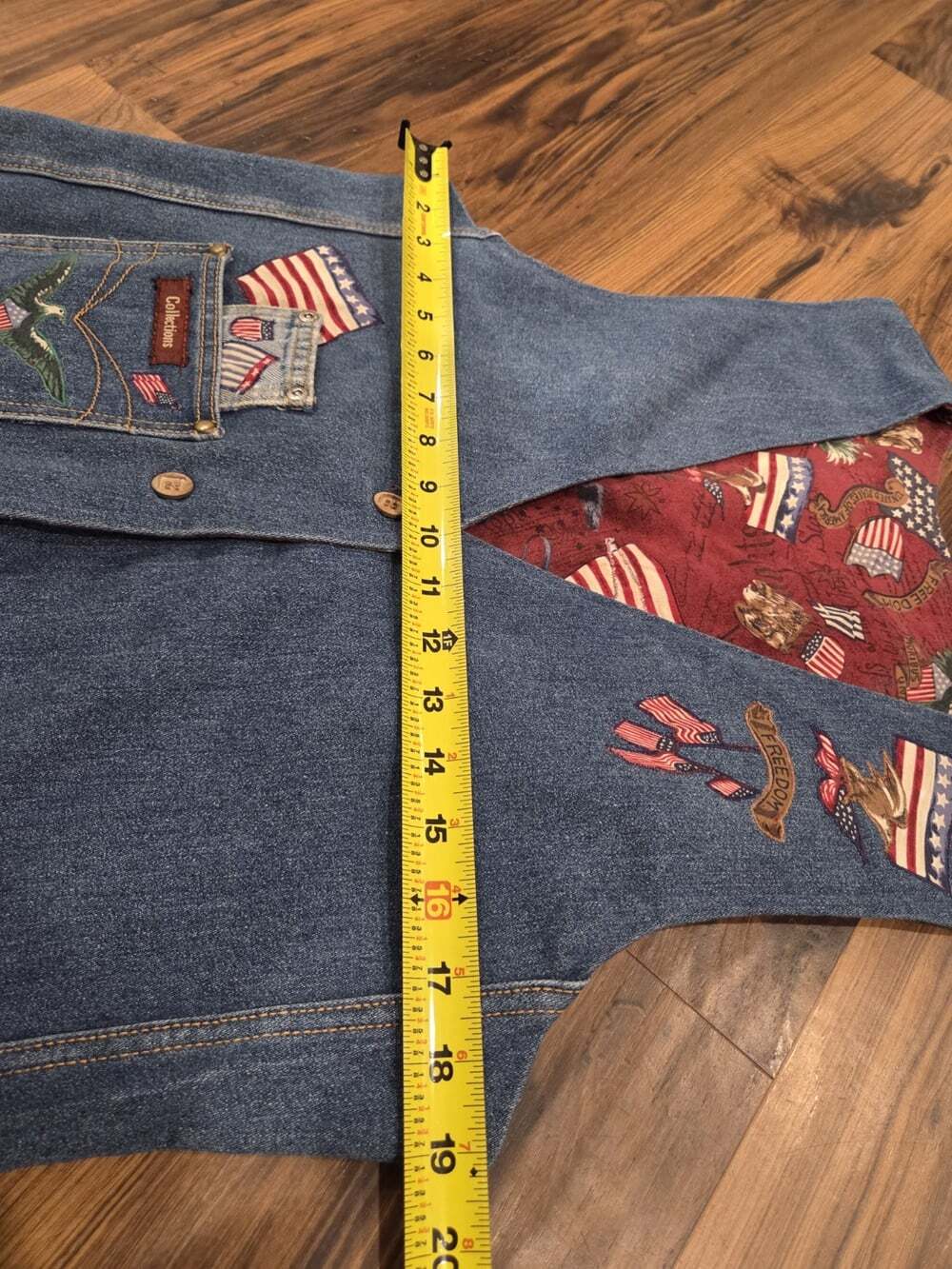 Vintage 90s Arizona Jean Co Denim Vest Patriotic Americana Eagle Flag Quilted M - Picture 9 of 11
